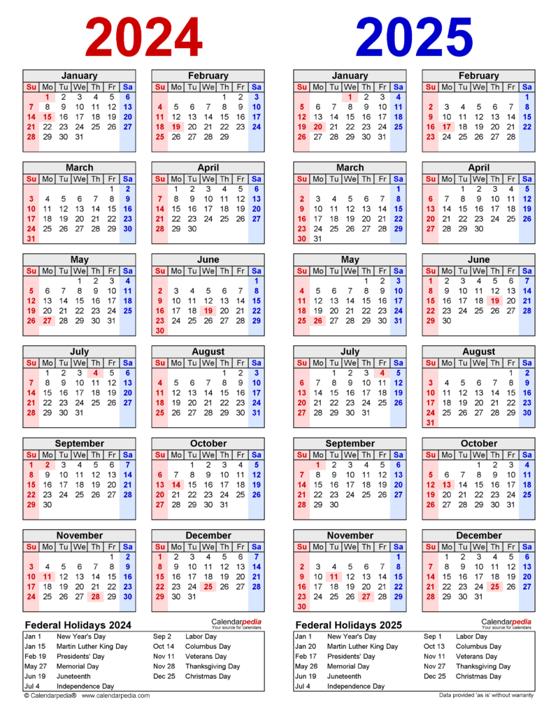 2024 2025 Two Year Calendar Free Printable Excel Templates Images