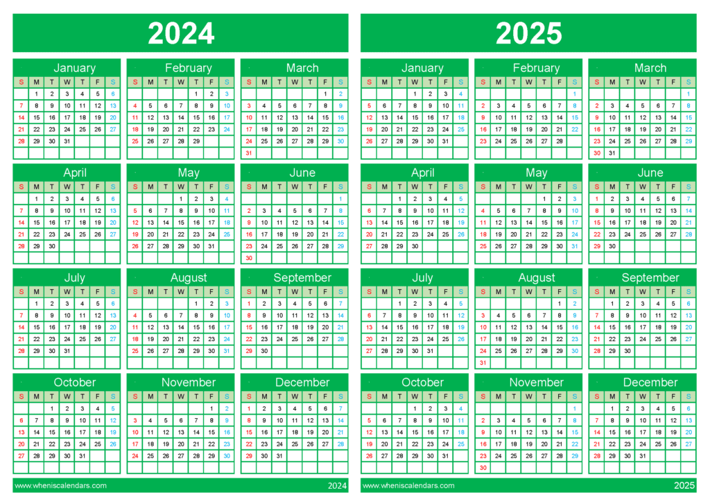 2024 Calendar 2025 Printable 45Y14