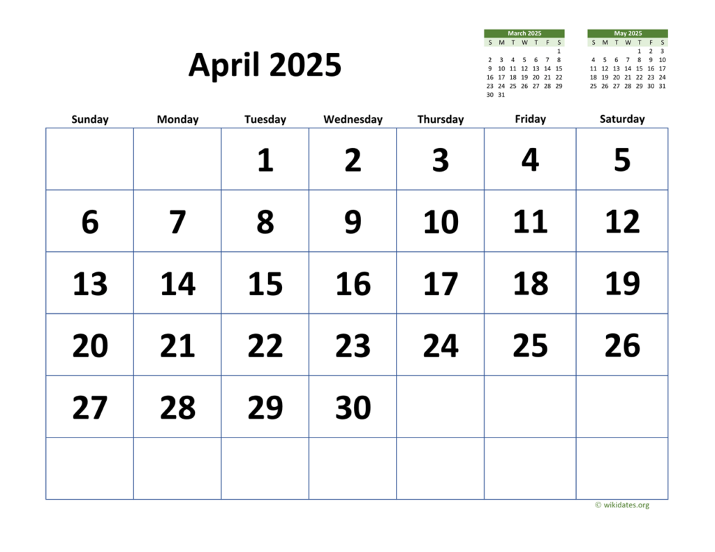 2025 April Calendar Printable Pdf Form Instructions Fanya Jemimah