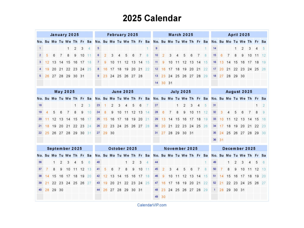 2025 Calendar Blank Printable Calendar Template In PDF Word Excel