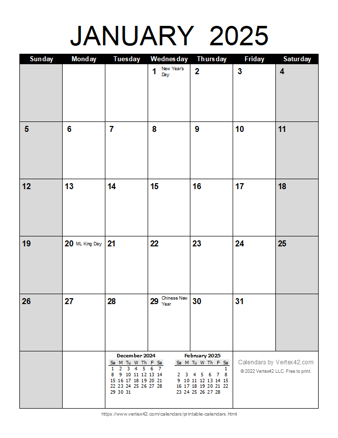 2025 Monthly Calendar Printable Free