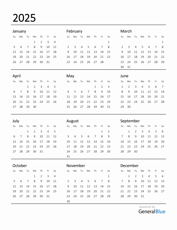 2025 Yearly Calendar Printable Free - Calendars 2025