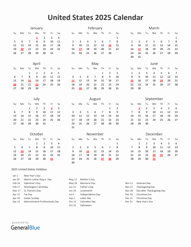 2025 Printable Yearly Calendar With Holidays Printable Free Ines Abagail