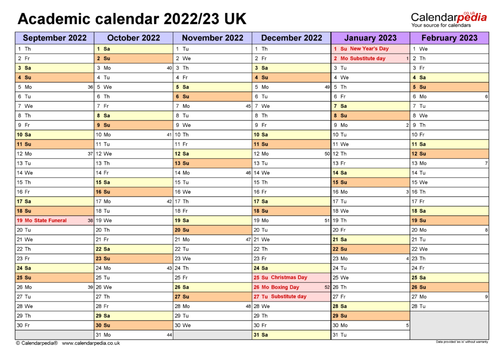 Academic Calendars 2022 23 UK Free Printable Word Templates