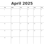 April 2025 Calendar Monthly