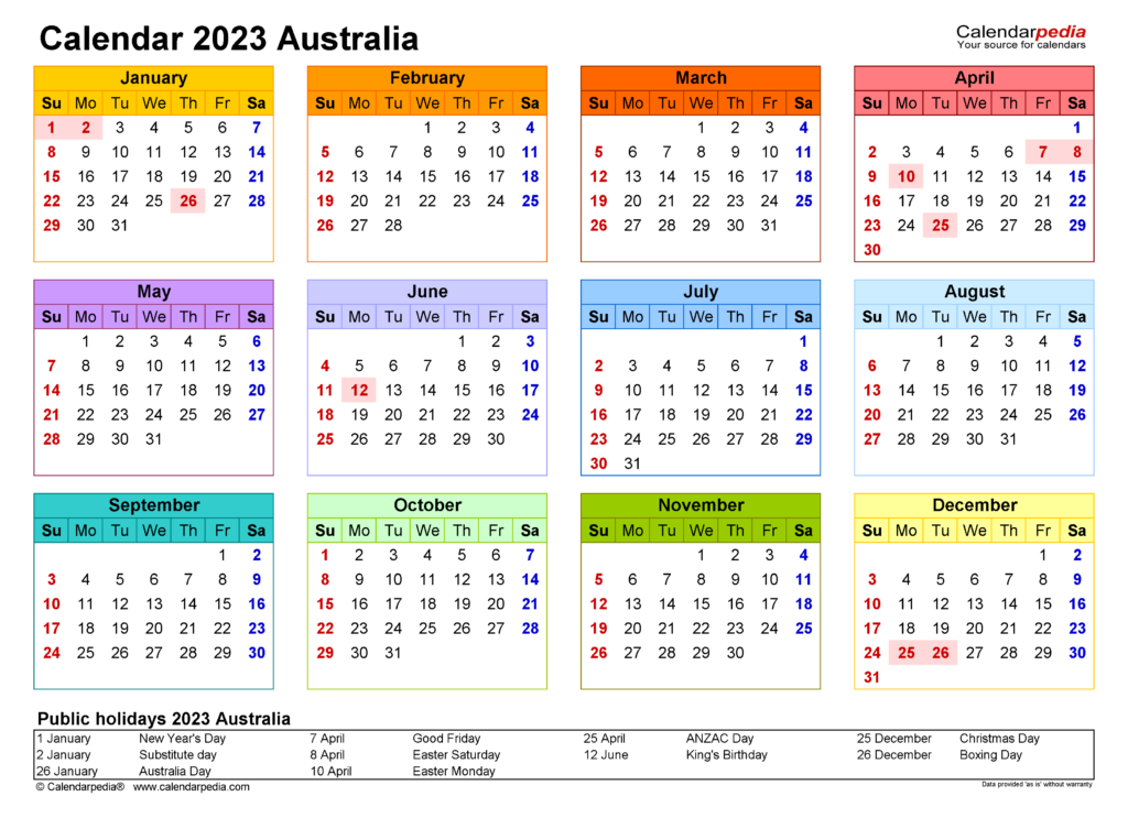 Australia Calendar 2023 Free Printable Pdf Templates 2023 Australia 