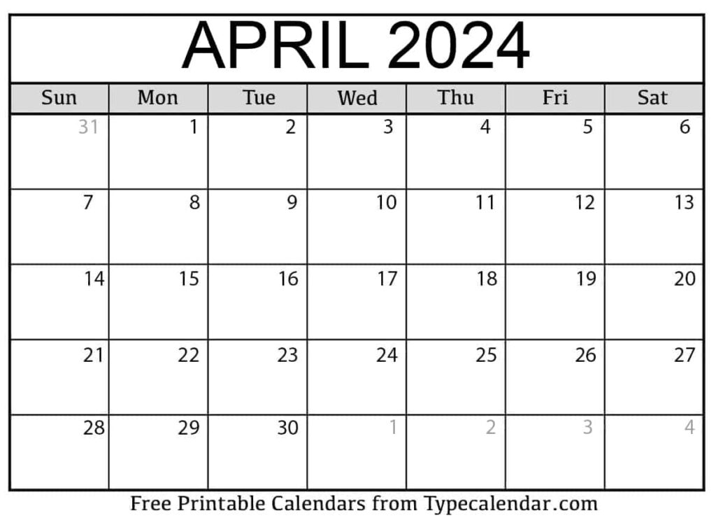 Calendar April 2024 Printable Bonnee Margarette