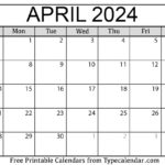 Calendar April 2024 Printable Bonnee Margarette