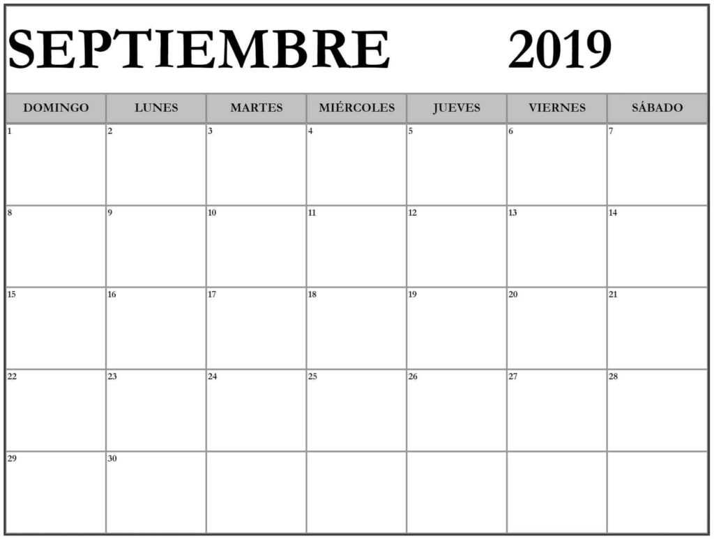 Calendario Septiembre 2019 Para Imprimir Nosovia