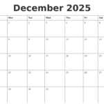 December 2025 Blank Calendar Printable