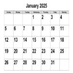 Free 2025 Large Number Calendar Landscape