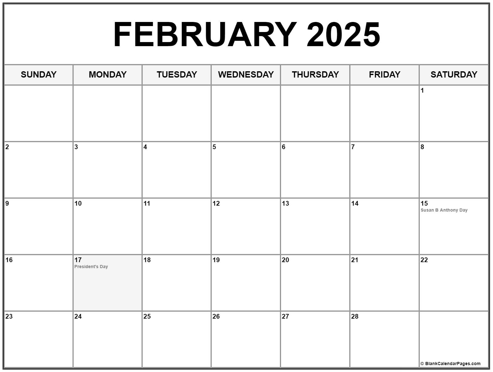 February 2025 Calendar With Holidays Printable Calendars 2025