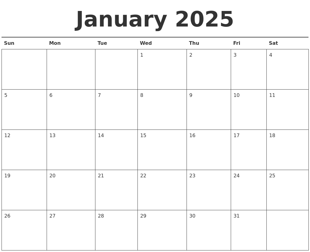 January 2025 Blank Calendar To Print 2020 Gert Rebbecca