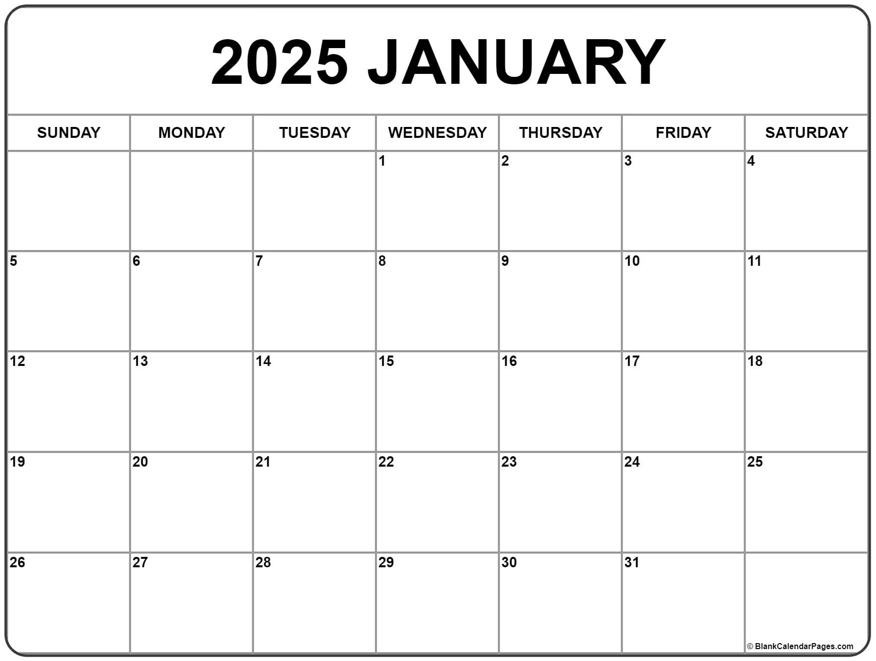 Printable January 2025 Calendar Calendars 2025