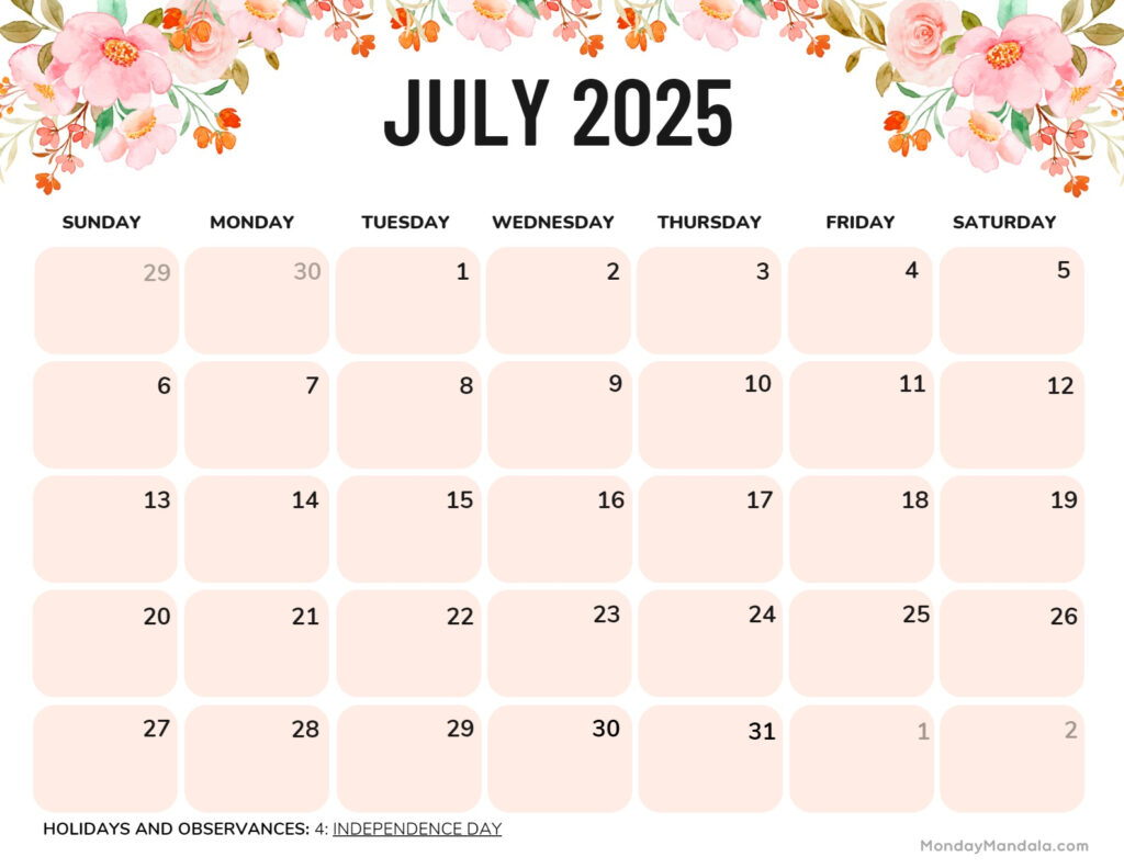 July 2025 Printable Calendar 52 Free PDF Printables 