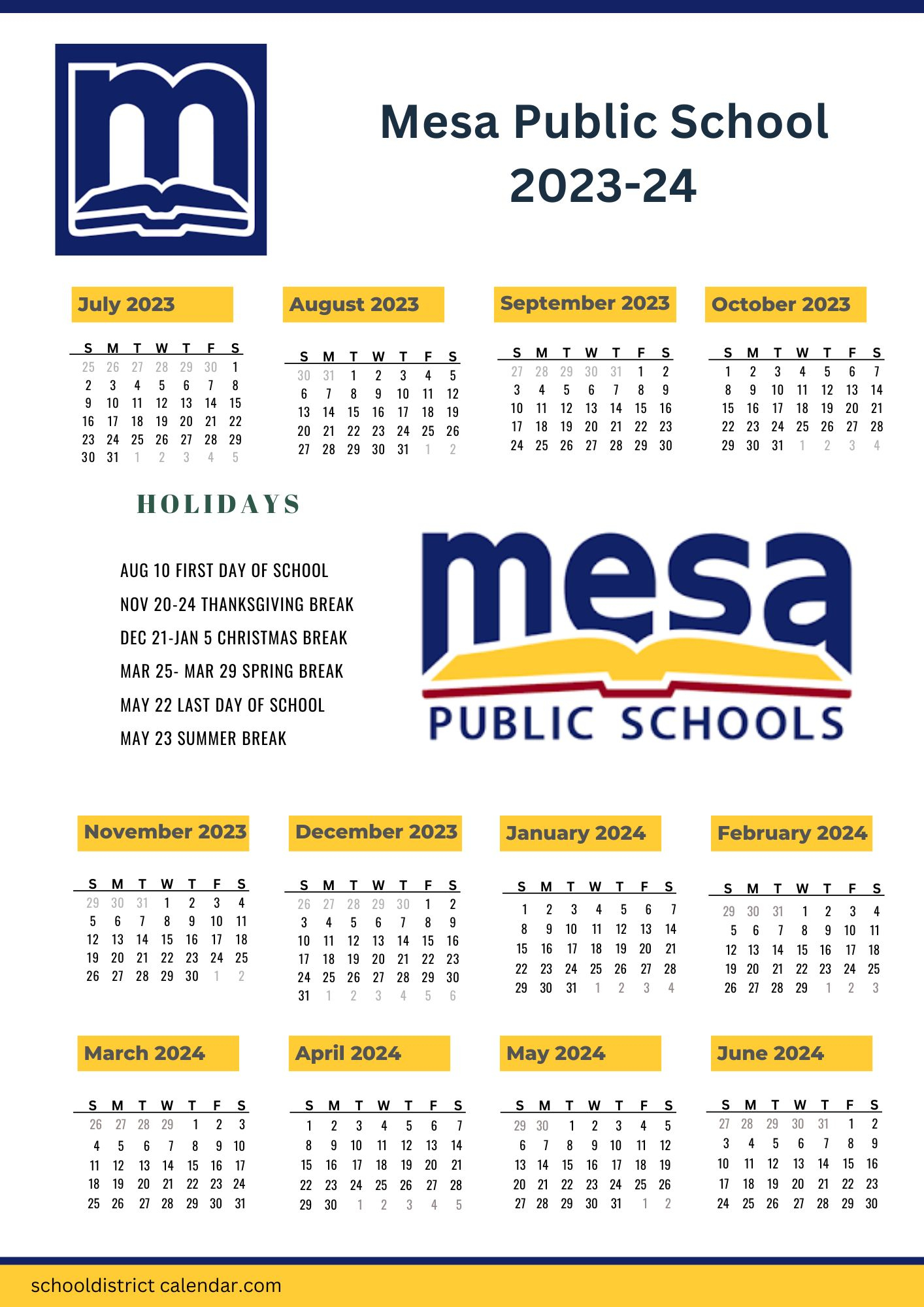 Mesa Public Schools Calendar 2024 2025 Printable Calendars 2025