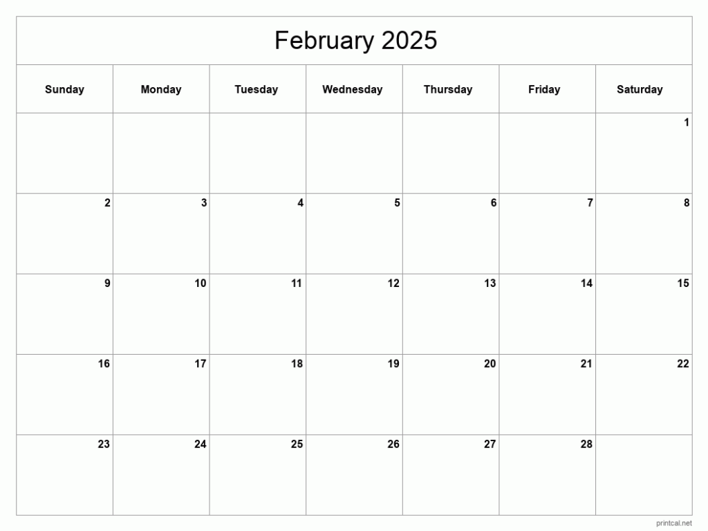 February 2025 Printable Calendar Calendars 2025