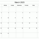 Printable March 2025 Calendar Classic Blank Sheet