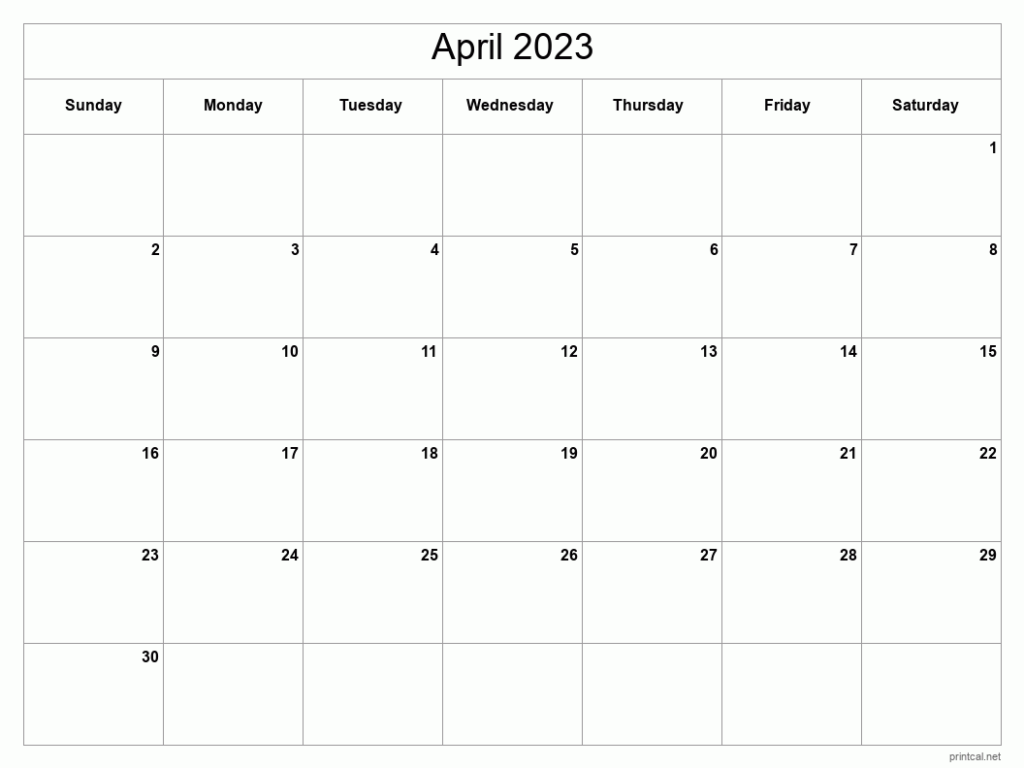 Printable Monthly Calendar April 2023 Printable Calendar 2023