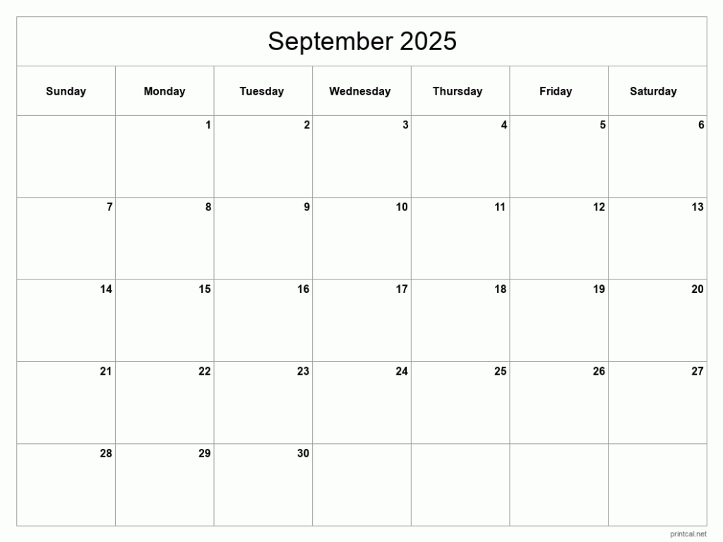 Printable September 2025 Calendar Classic Blank Sheet