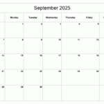 Printable September 2025 Calendar Classic Blank Sheet