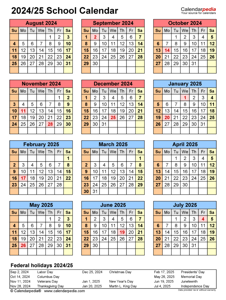 School Calendars 2024 2025 Free Printable Excel Templates 2024 