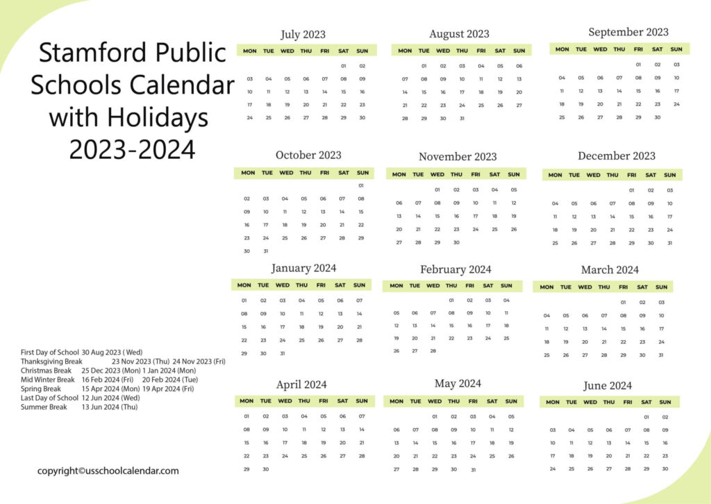 Stamford Public Schools Calendar With Holidays 2023 2024