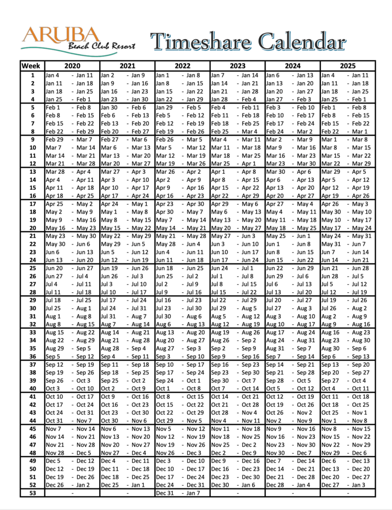 Timeshare 2025 Weeks Calendar Printable Form Download Emmye Iseabal