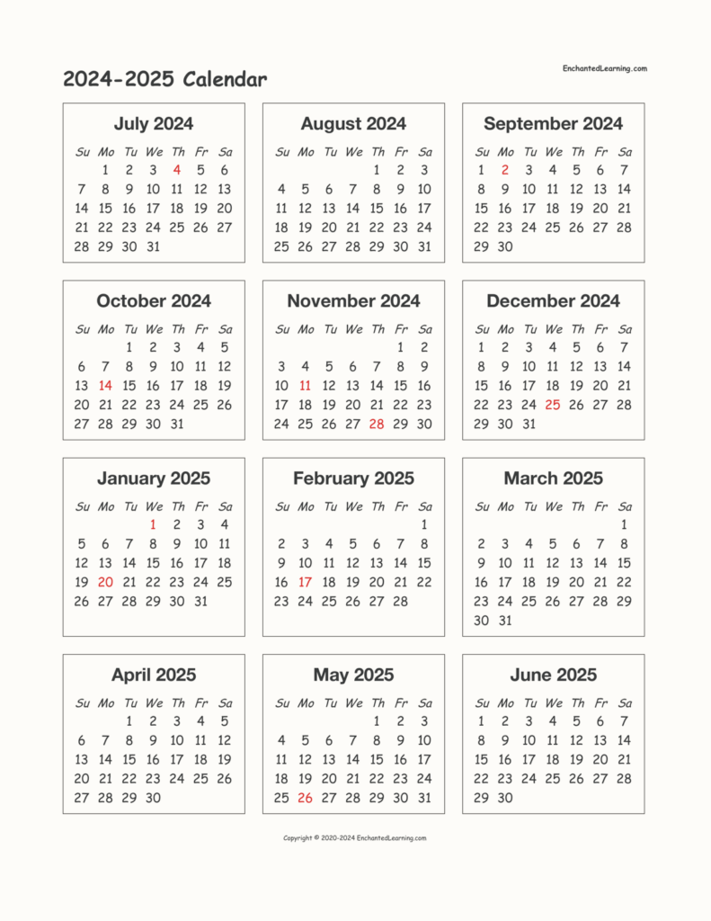 2024 2025 Calendar Printable