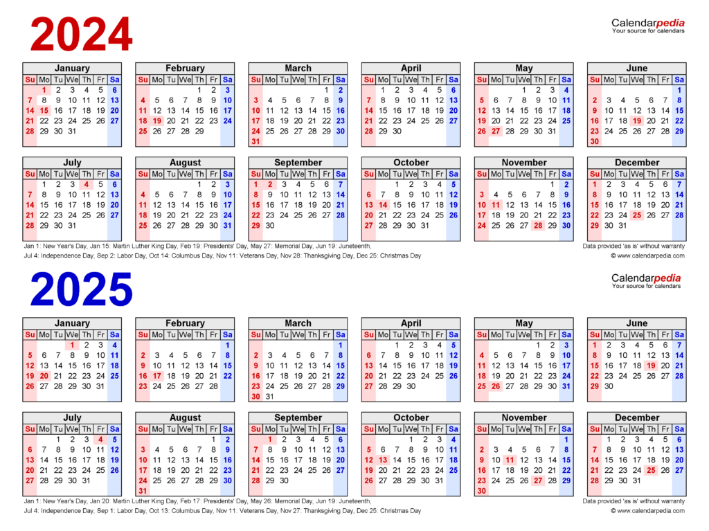 2024 2025 Two Year Calendar Free Printable PDF Templates