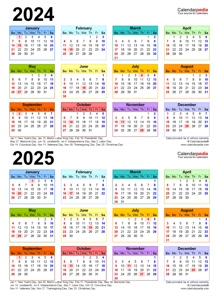 2024 2025 Two Year Calendar Free Printable PDF Templates