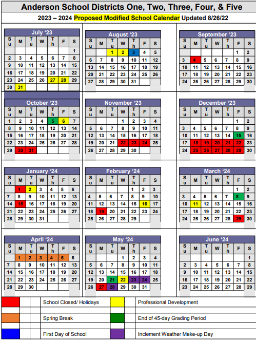 2024 And 2024 School Calendar Anderson School District Blank 2024 