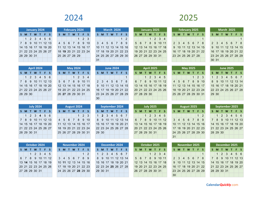 2024 And 2025 Pocket Calendar Printable Calendar 2024