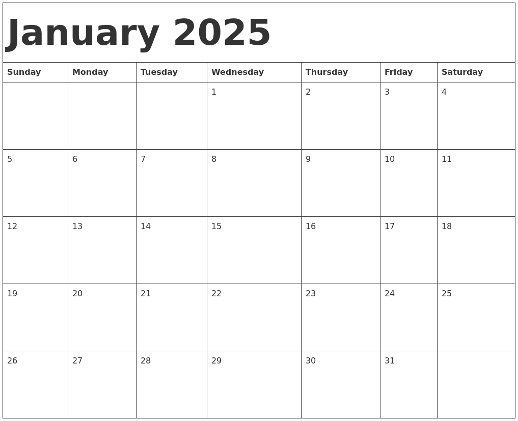 2025 Calendar January Calendrier 2025 2026 Gratuit