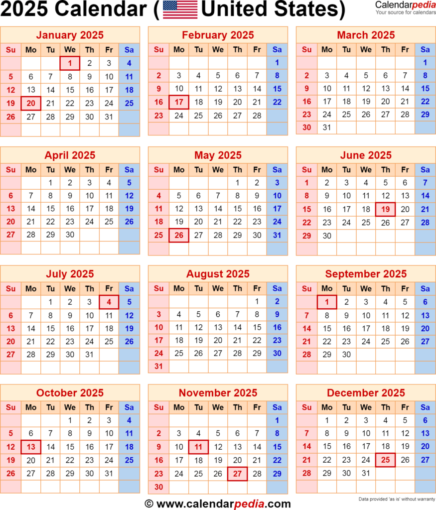 2025 Calendar With Federal Holidays Usa Babs Marian