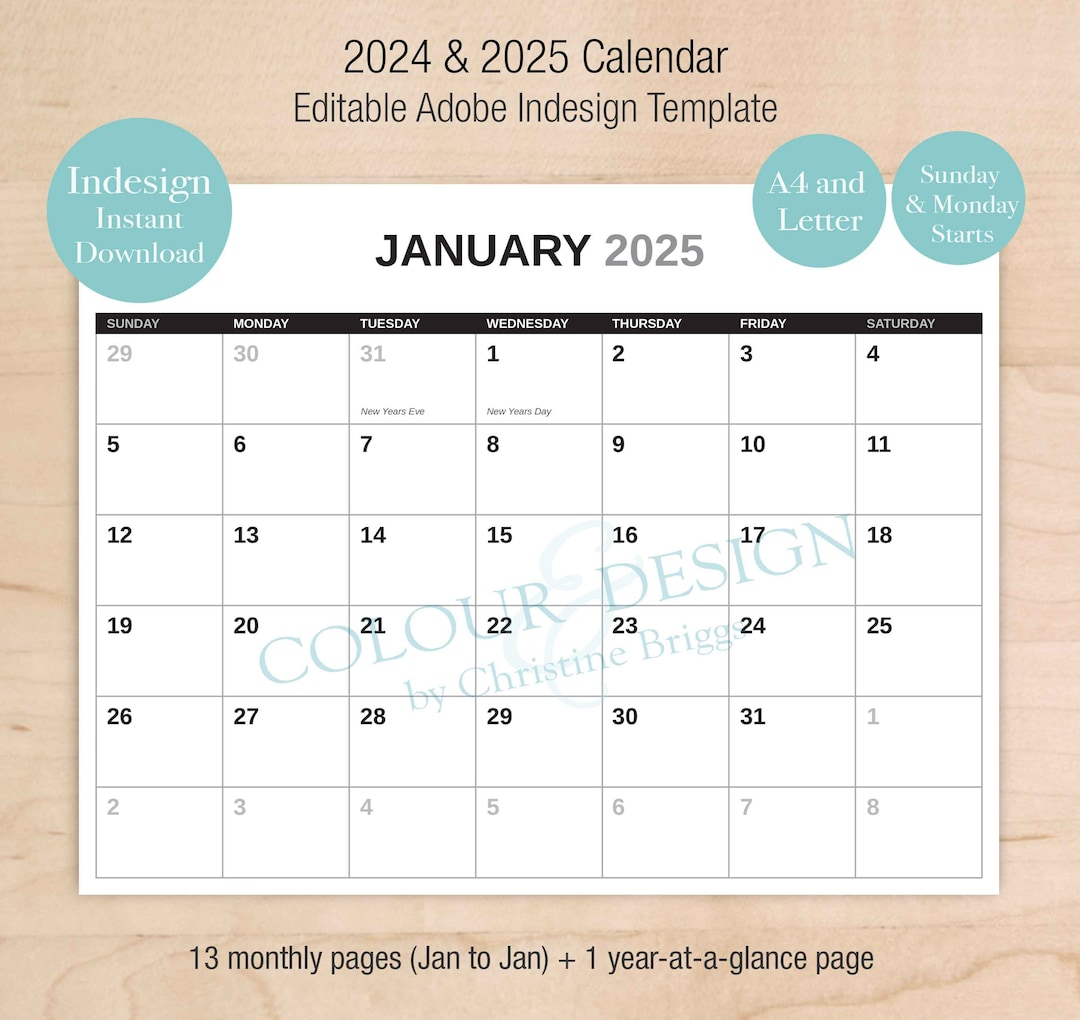 2025 Calendar Template Indesign Calendars 2025