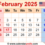 2025 February Calendar Printable With Holidays Template Download