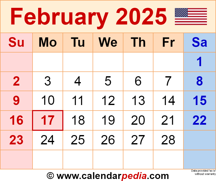 2025 February Calendar Printable With Holidays Template Download 