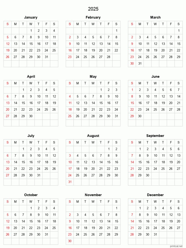 2025 Full Year Calendar Template Download Kalie Marilin