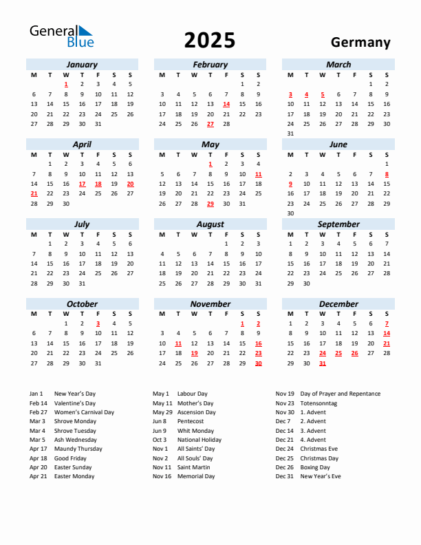 2025 Germany Calendar With Holidays