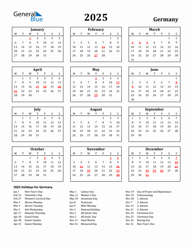 2025 Germany Calendar With Holidays