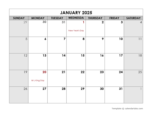 2025 Monthly Calendar Printable Free With Holidays 2025 Andie Blancha