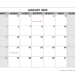 2025 Monthly Word Calendar Template With Holidays Free Printable