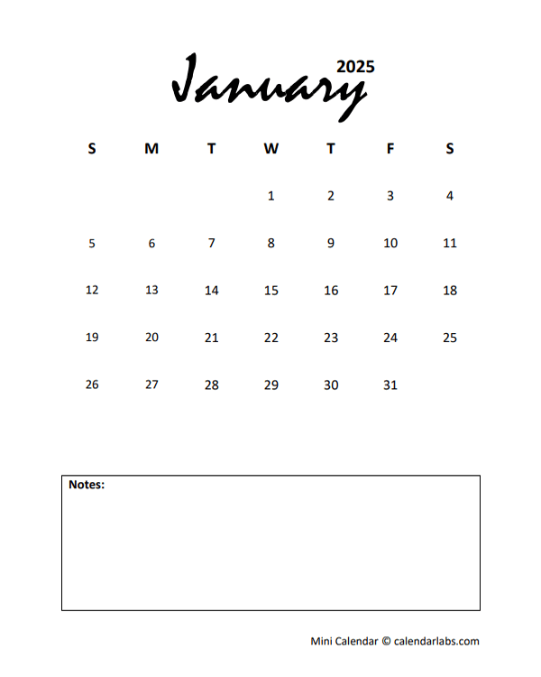 2025 Portrait Mini Calendar Printable Free Printable Templates