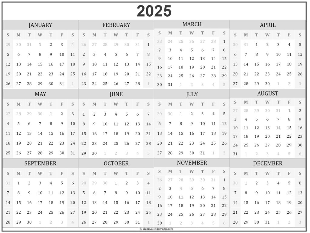 2025 Printable Yearly Calendar With Boxes Shara Delphine