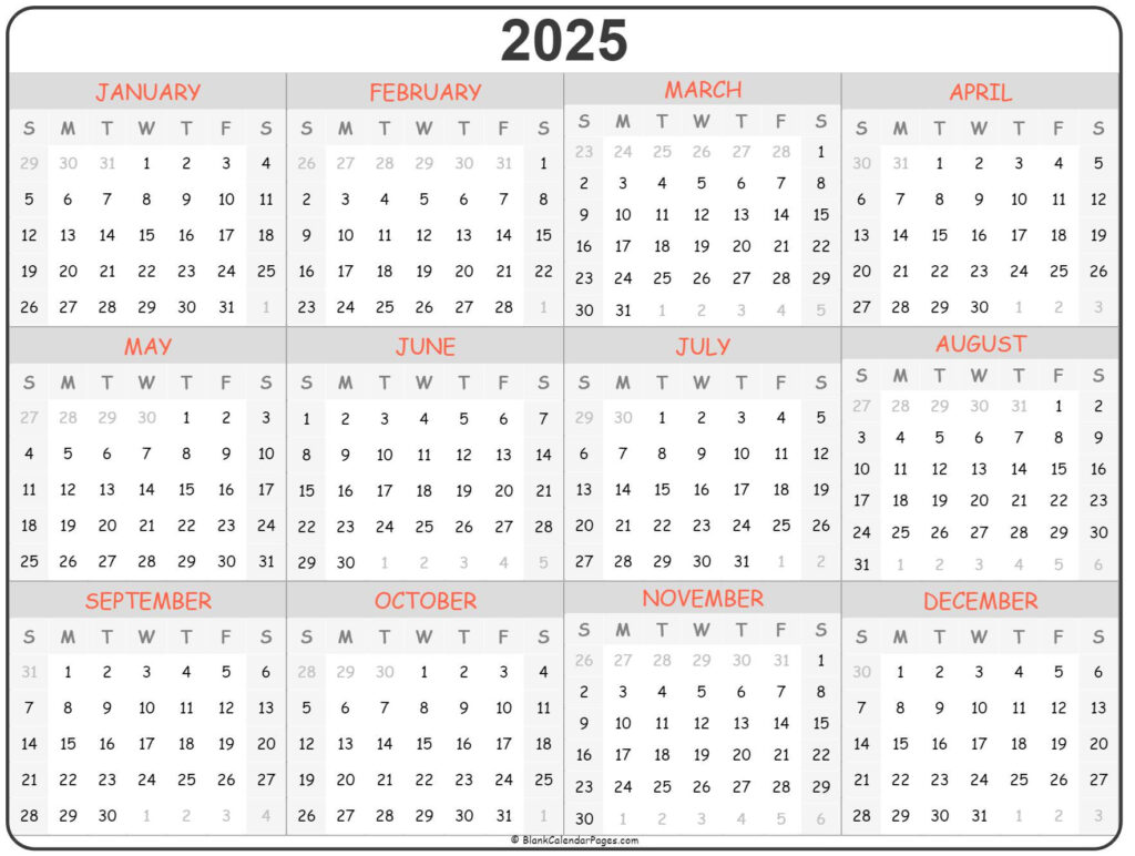 2025 Year At A Glance Calendar Dian Murial