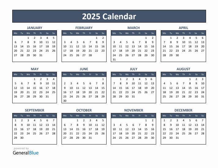 2025 Yearly Calendar Templates With Monday Start