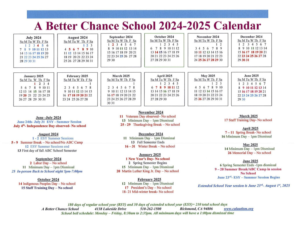 A Better Chance School 2024 2025 Calendar California Autism Foundation