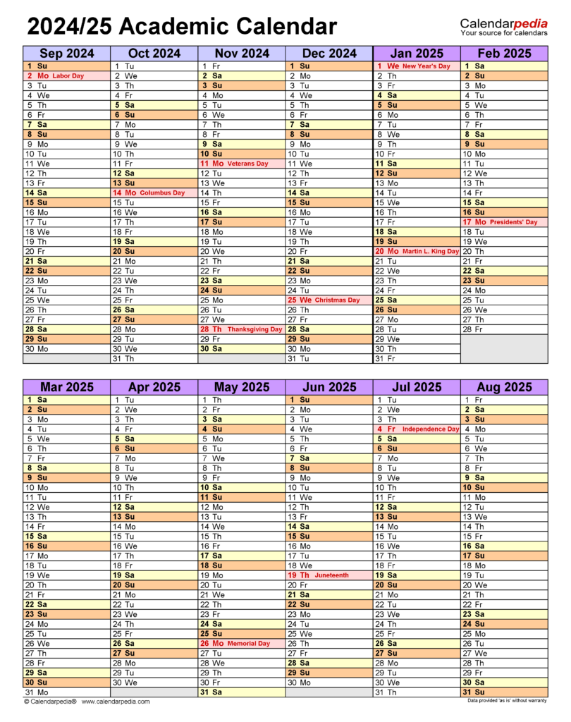 Academic Calendar 2024 2025 Editable Calendar Planner 2025