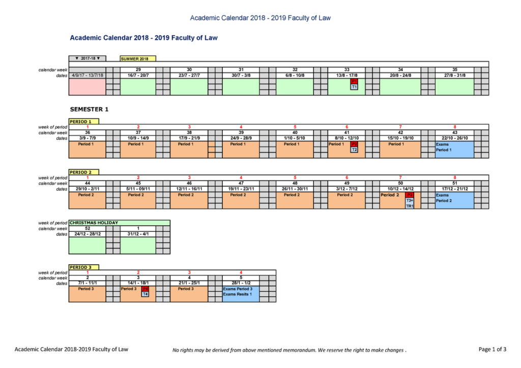 Academic Calendar Faculty Of Law Maastricht University Academic Year 